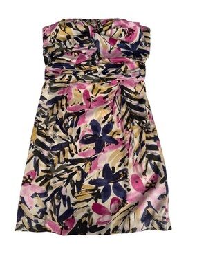 Banana Republic Floral Satin Strapless Dress in Pink, Navy & Gold